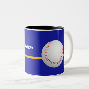 Baseball auf farbenfrohem blauem Hintergrund perso Zweifarbige Tasse