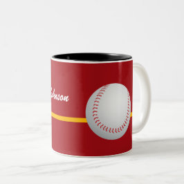 Baseball auf farbenfrohem, rotem Hintergrund perso Zweifarbige Tasse