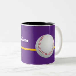 Baseball auf farbenfrohem violettem Hintergrund pe Zweifarbige Tasse