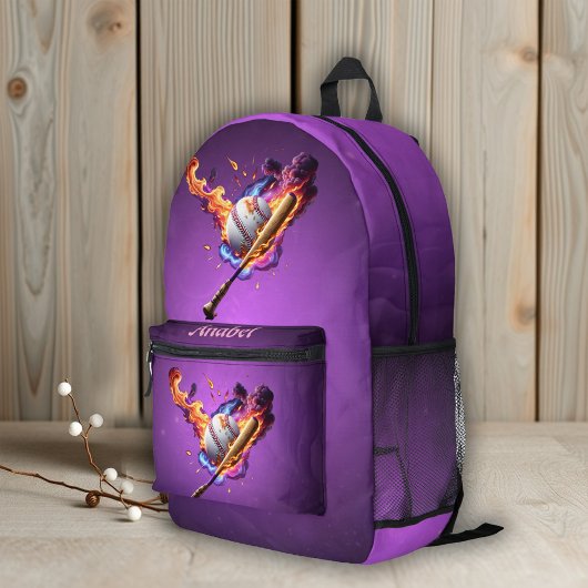 Baseball auf Feuer. Bedruckter Rucksack
