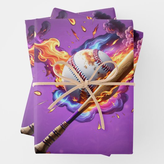 Baseball auf Feuer. Geschenkpapier Set (Beispiel)