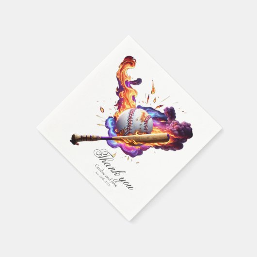 Baseball auf Feuer. Serviette (Ecke)