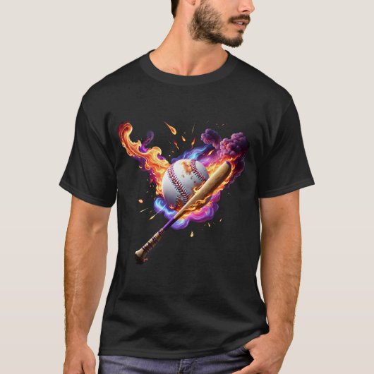 Baseball auf Feuer. T-Shirt (Vorderseite)