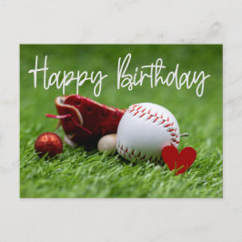 Baseball auf grünem Gras mit Liebe zum Geburtstag Postkarte