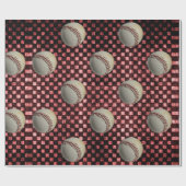 Baseball auf rotem Schachbrett-Hintergrund Geschenkpapier (Flach)