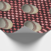 Baseball auf rotem Schachbrett-Hintergrund Geschenkpapier (Ecke)