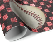Baseball auf rotem Schachbrett-Hintergrund Geschenkpapier (Rolleneckpunkt)