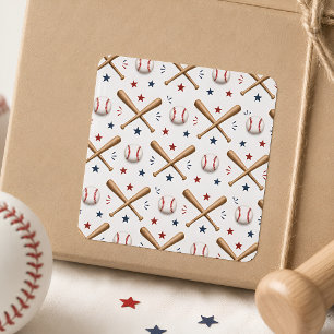 Baseball-Aufkleber Rot Blau Sterne Schläger Ball M Quadratischer Aufkleber