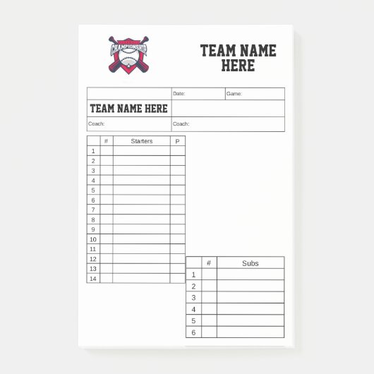 Baseball-Aufstellungskarten Post-it Klebezettel (Vorderseite)