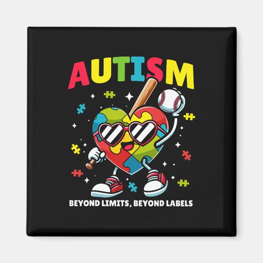 Baseball Autismus Bewusstsein Farbenfrohe Puzzle H Magnet (Vorne)