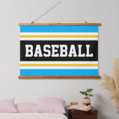 BASEBALL Azure Blue Black Yellow White Stripes Wandteppich Mit Holzrahmen (Schlafzimmer)