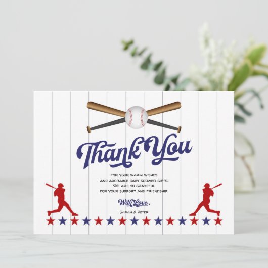 Baseball, Baby Boy Dusche Danke Karte (Stehend Vorderseite)