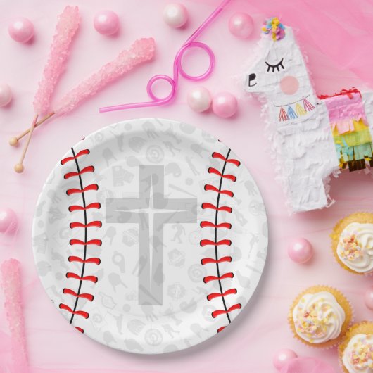 Baseball Baby Dedication Cross Party Paper Plates Pappteller (Party)