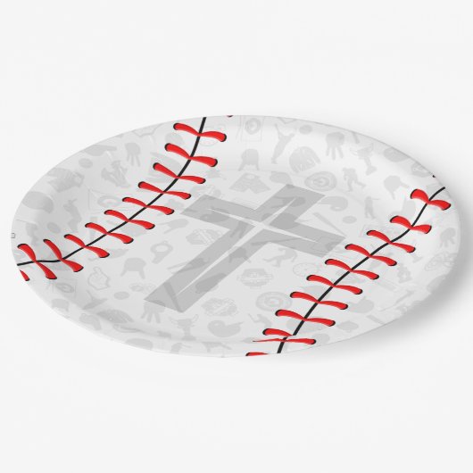 Baseball Baby Dedication Cross Party Paper Plates Pappteller (Schrägansicht)
