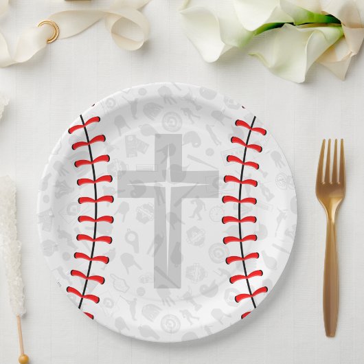 Baseball Baby Dedication Cross Party Paper Plates Pappteller