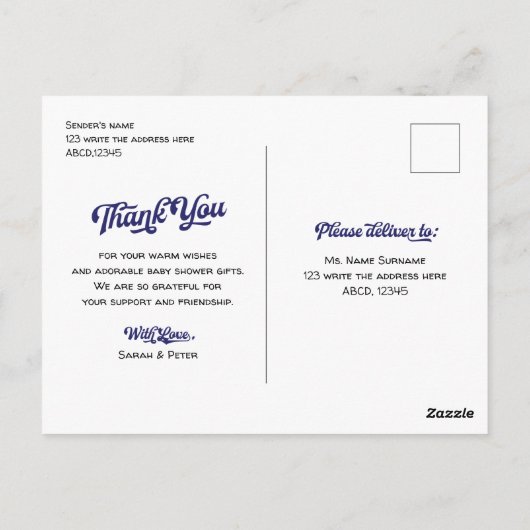 Baseball, Baby Dusche danke Postkarte (Rückseite)