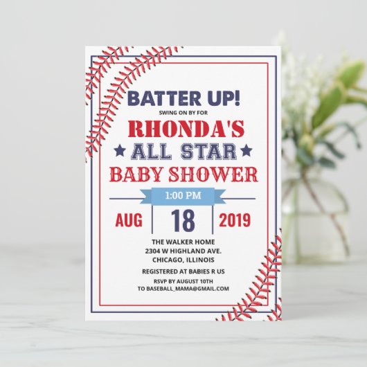Baseball Baby Dusche Einladung (Stehend Vorderseite)