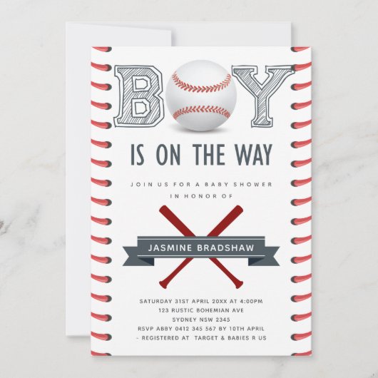 Baseball Baby-Dusche Einladung (Vorderseite)