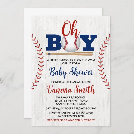 Baseball Baby Dusche Einladung (Vorne/Hinten)