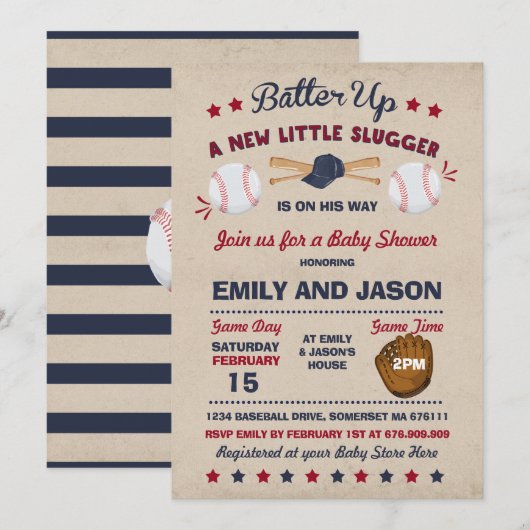 Baseball Baby Dusche Einladung Baseball Dusche (Vorne/Hinten)