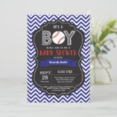 Baseball Baby Dusche Einladung Boy Blue Zickzack (Stehend Vorderseite)