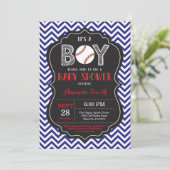 Baseball Baby Dusche Einladung Boy Blue Zickzack (Stehend Vorderseite)