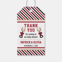 Baseball Baby Dusche Gevor Tag, rot, schwarz Geschenkanhänger