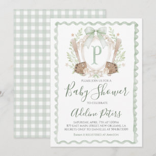 Baseball Baby Dusche Preppy Boy Gingham Sage Green Einladung