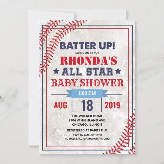 Baseball Baby Dusche Vintag Grunge Einladung (Vorderseite)