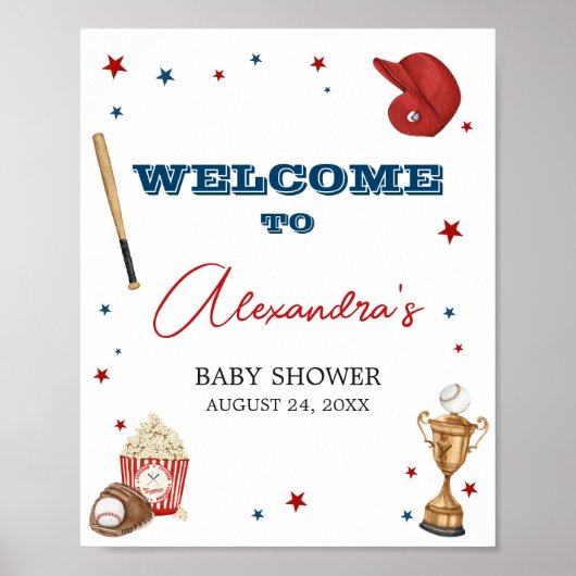Baseball Baby Dusche Willkommen Poster (Vorne)