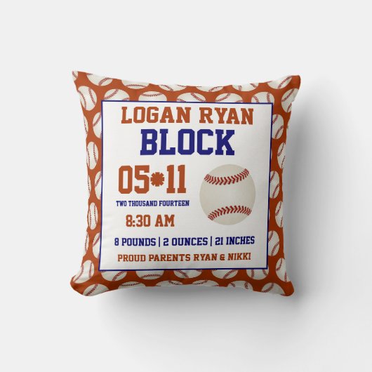 Baseball-Baby-Geburts-Mitteilungs-Kissen Kissen (Vorderseite)