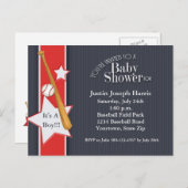 Baseball Baby Shower Einladung Marine Red (Vorne/Hinten)