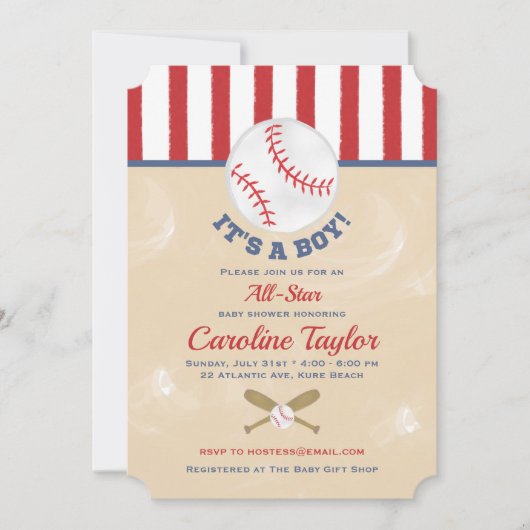 Baseball Baby Shower Einladung Ticket Style (Vorderseite)