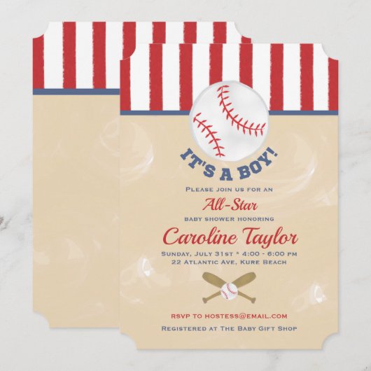 Baseball Baby Shower Einladung Ticket Style (Vorne/Hinten)