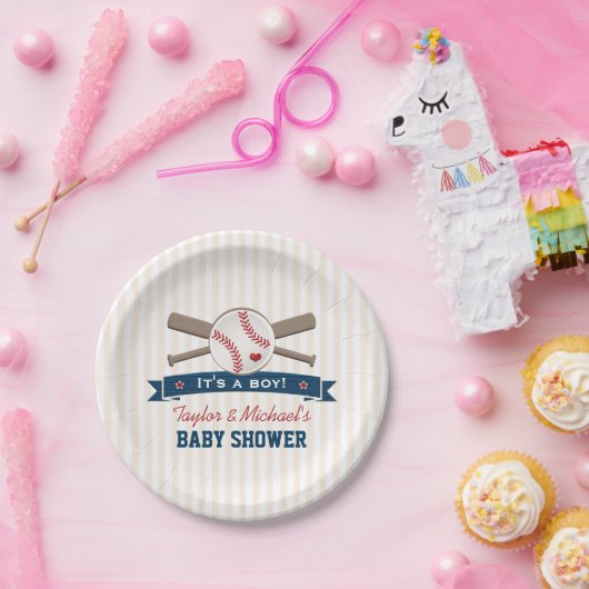 Baseball-Babydusche für überquerte Fledermäuse Pappteller (Party)