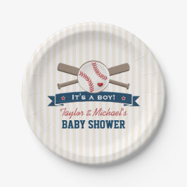 Baseball-Babydusche für überquerte Fledermäuse Pappteller