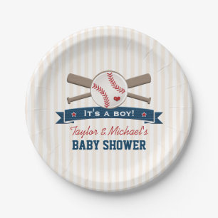 Baseball-Babydusche für überquerte Fledermäuse Pappteller