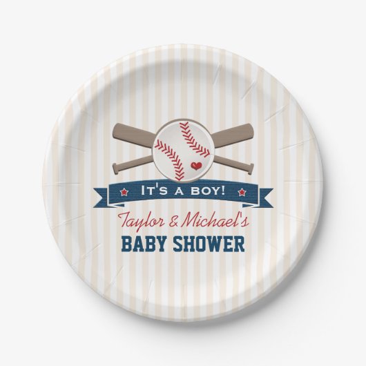 Baseball-Babydusche für überquerte Fledermäuse Pappteller (Vorderseite)