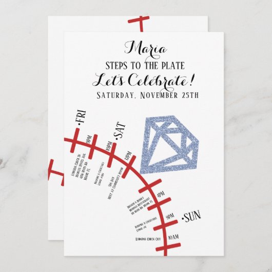 Baseball Bachelorette Wochenende Stadtrundgang Einladung (Vorne/Hinten)