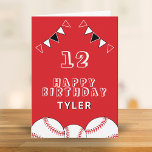 Baseball Ball and Flags Sports Kids Birthday Karte<br><div class="desc">Baseball Ball and Flags Sports Kids Birthday Card. The design has baseball balls and birthday party bunting flags in red,  black and white colors. Add your name,  age and text and make your own birthday card. Great for boys and girls who love baseball.</div>