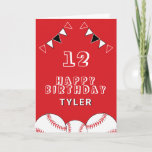 Baseball Ball and Flags Sports Kids Birthday Karte<br><div class="desc">Baseball Ball and Flags Sports Kids Birthday Card. The design has baseball balls and birthday party bunting flags in red,  black and white colors. Add your name,  age and text and make your own birthday card. Great for boys and girls who love baseball.</div>