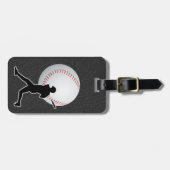 Baseball - Ball and Player silhouette Name Address Gepäckanhänger (Vorderseite horizontal)