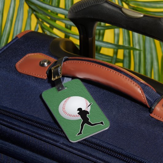 Baseball - Ball and Player silhouette Name Address Gepäckanhänger (Vorderseite Insitu 1)