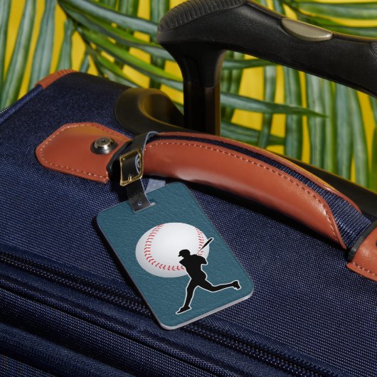 Baseball - Ball and Player silhouette Name Address Gepäckanhänger (Vorderseite Insitu 1)