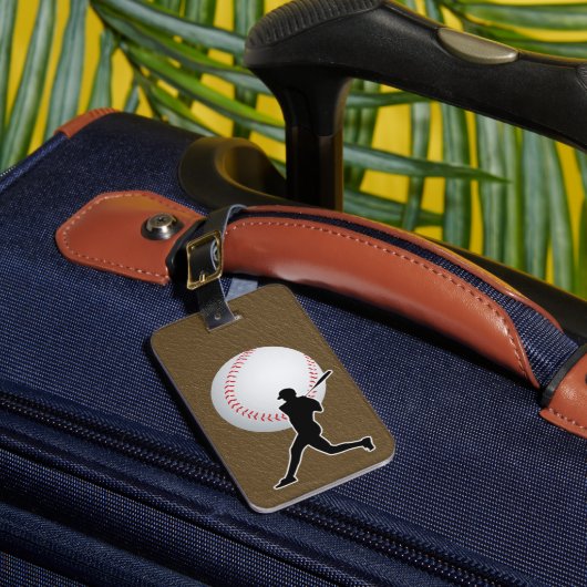 Baseball - Ball and Player silhouette Name Address Gepäckanhänger (Vorderseite Insitu 1)