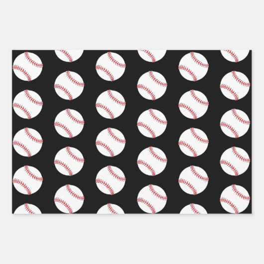 Baseball Ball Black Pattern Kids Name Geschenkpapier Set (Vorderseite 2)