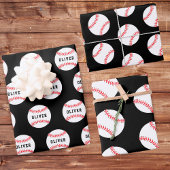 Baseball Ball Black Pattern Kids Name Geschenkpapier Set
