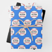 Baseball Ball Blue Muster Kids Name Geschenkpapier Set (Beispiel)