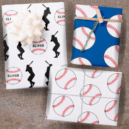 Baseball Ball Blue Sports Player Kinder Name Geschenkpapier Set