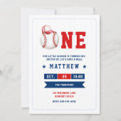 Baseball Ball Cap Blue Red Niedlich Boy 1. Geburts Einladung (Vorderseite)